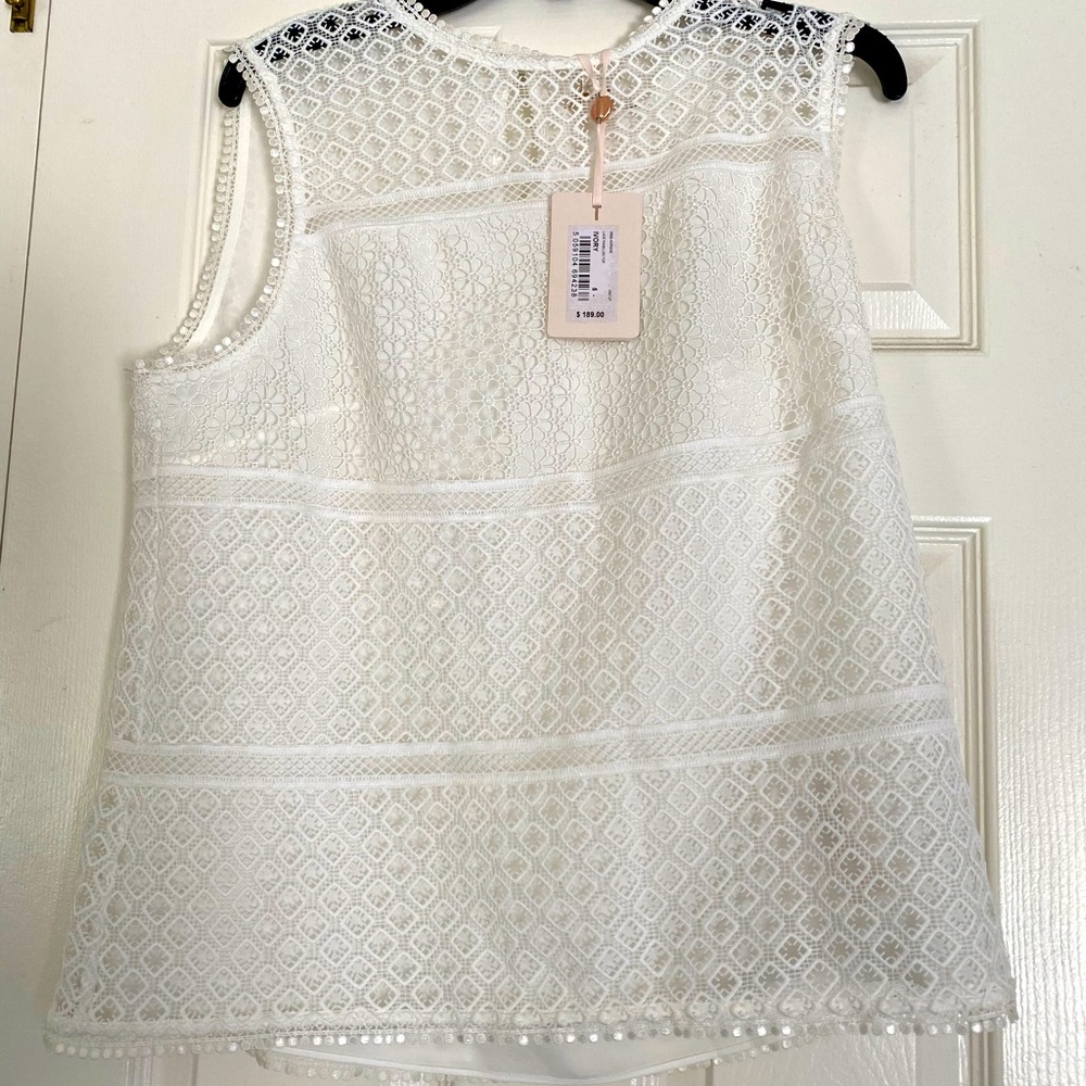 Ted Baker London lace paneled top. Ivory. Size size 5. New with tags